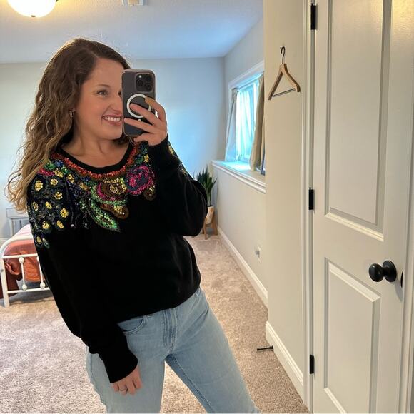 Vintage Lindsay Blake Black Sequin Sweater Medium - Picture 9 of 10